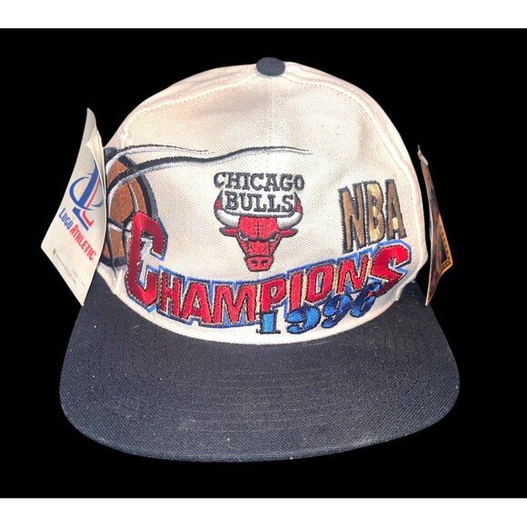 Vtg NOS Chicago Bulls NBA Champions '96 Snapback Hat Logo Athletic Official Lock - Picture 1 of 9